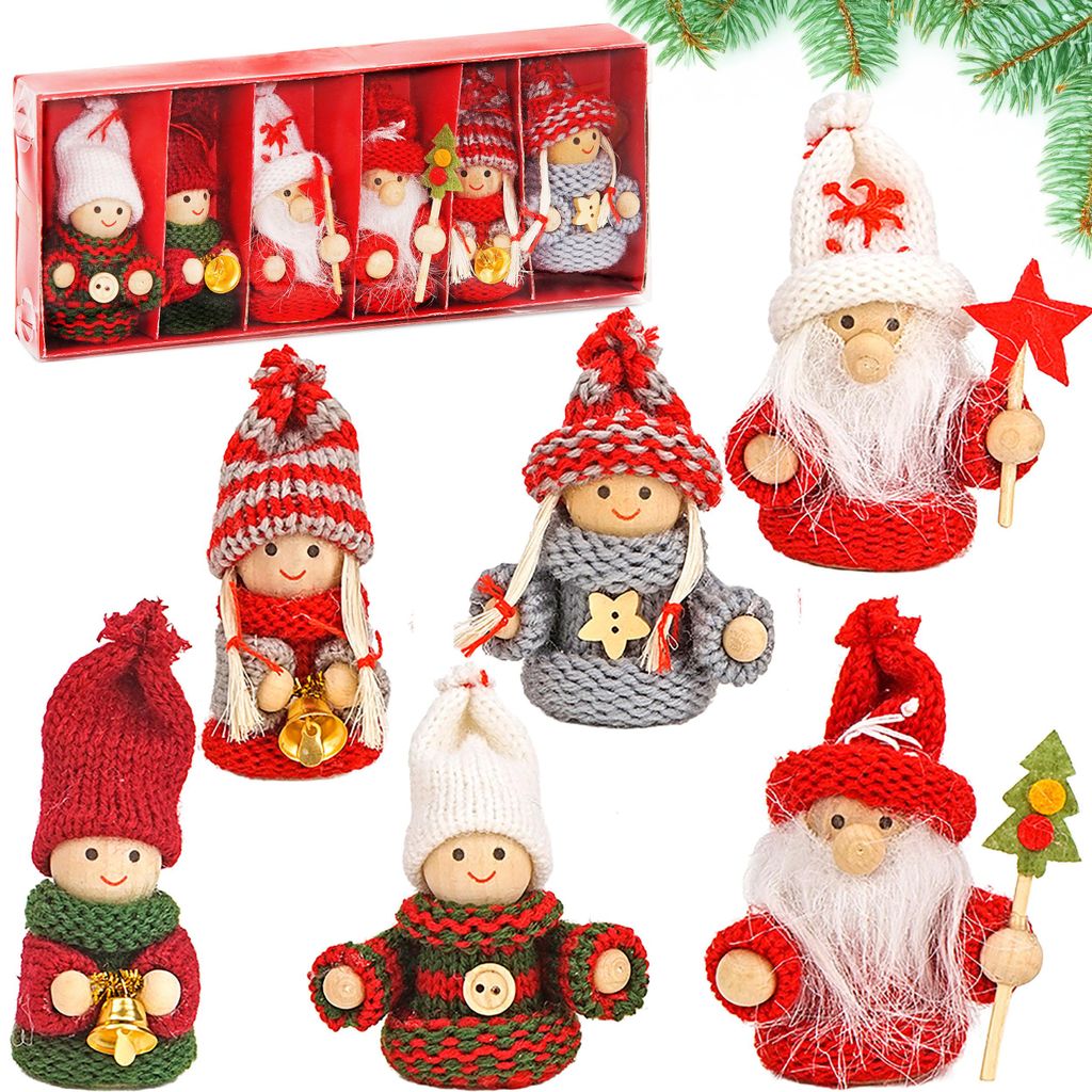 A collection of Christmas gnome ornaments arranged on a white background.