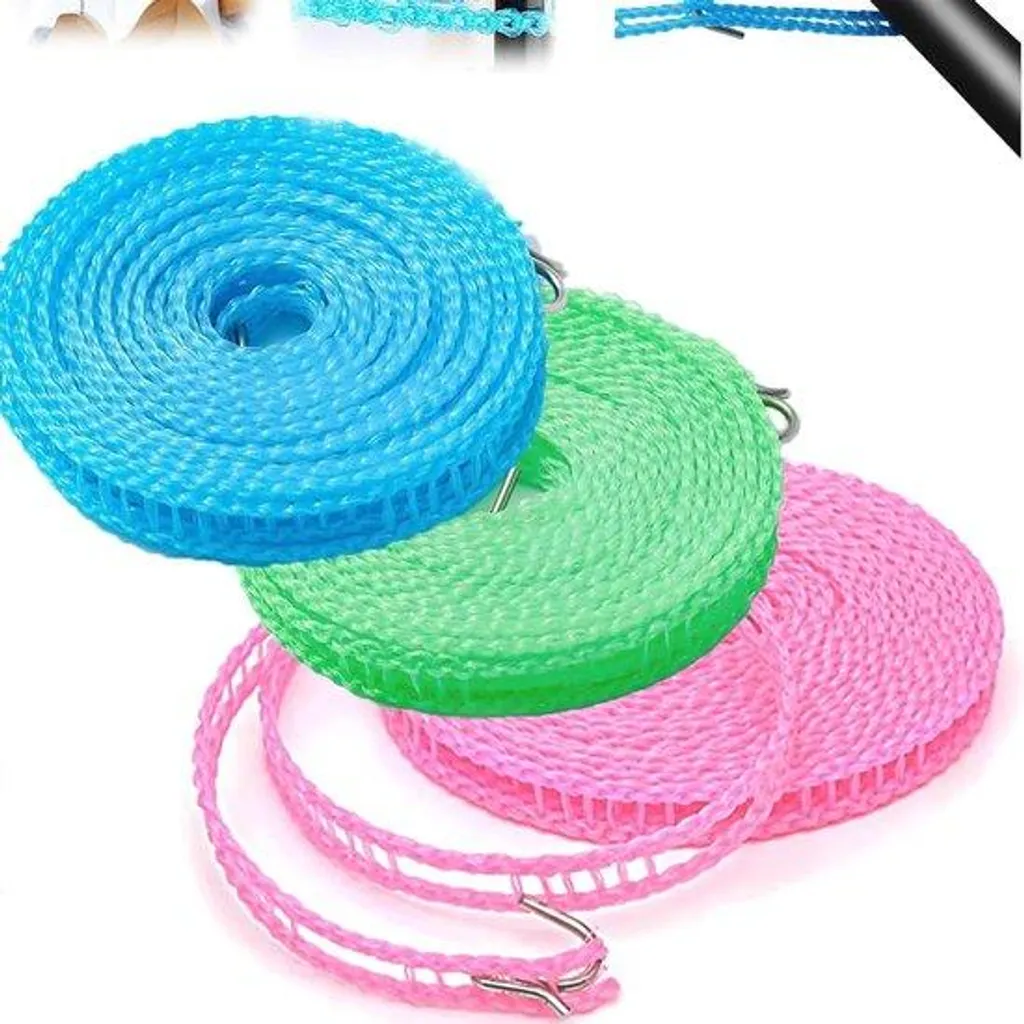 Fil à linge rétractable 5m en nylon tressé coloré pour balcon et jardin