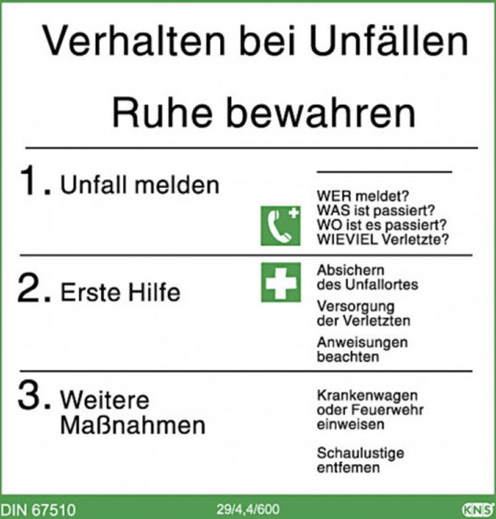 Verhalten bei Unfällen Schild Kunststoff KNS nachleuchtend