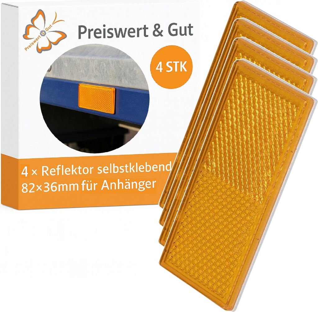 4x Seitenreflektoren Anhänger rechteckig selbstklebend Produktbild 