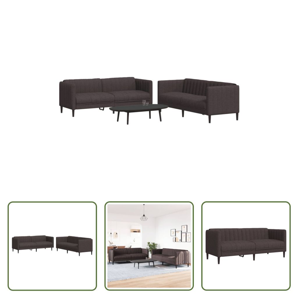The Living Store 2-tlg. Sofagarnitur Dunkelbraun Stoff Produktbild 