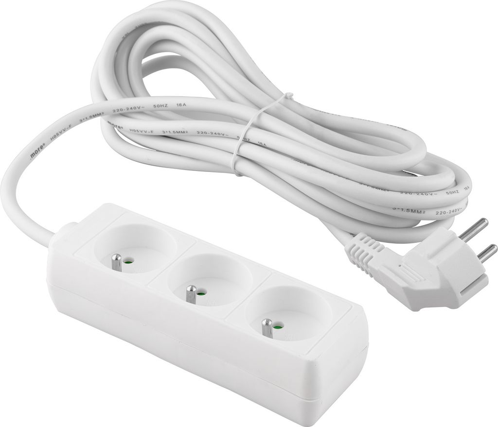 5m síťový prodlužovací kabel 3 zásuvky s uzemněním Napájecí Obrázek produktu 