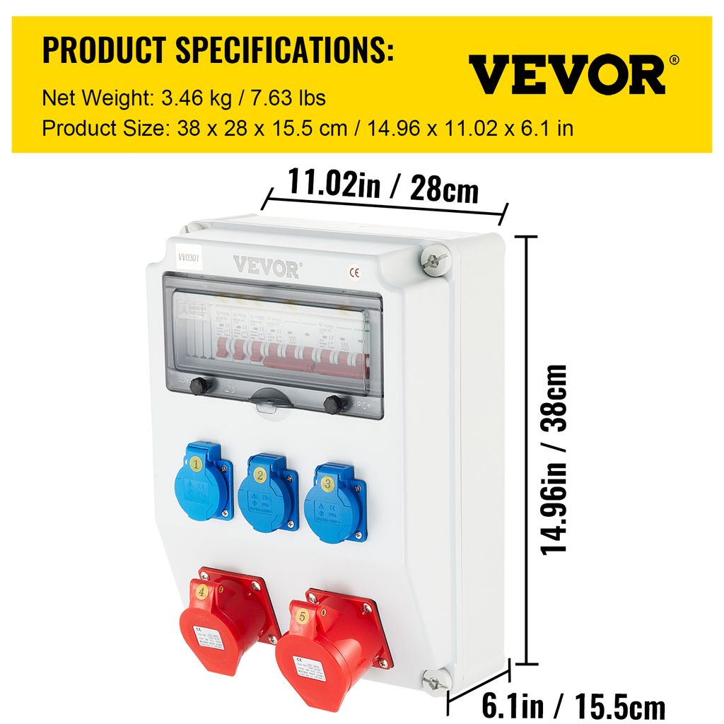 VEVOR Wandverteiler 230V 16A mit 2xSchuko-Steckdose, Produktbild 7