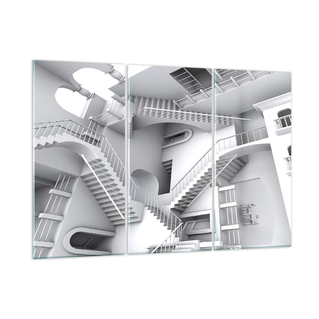 Bilder auf glas - 3 Teile - Wissenschaft Illusion Treppen - 105x70cm - Glasbilder - Wandbilder - Bilder - Wanddekoration aus Glas - Glas Bilder - W...