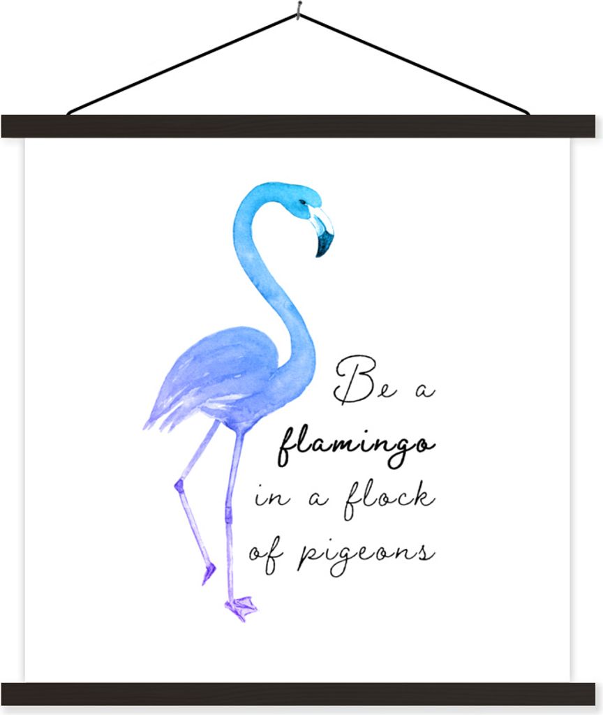MuchoWow Textilposter Flamingo - Aquarell - Buchstaben - Blau 60x60 cm mit schwarzem Rahmen - Posteraufhänger