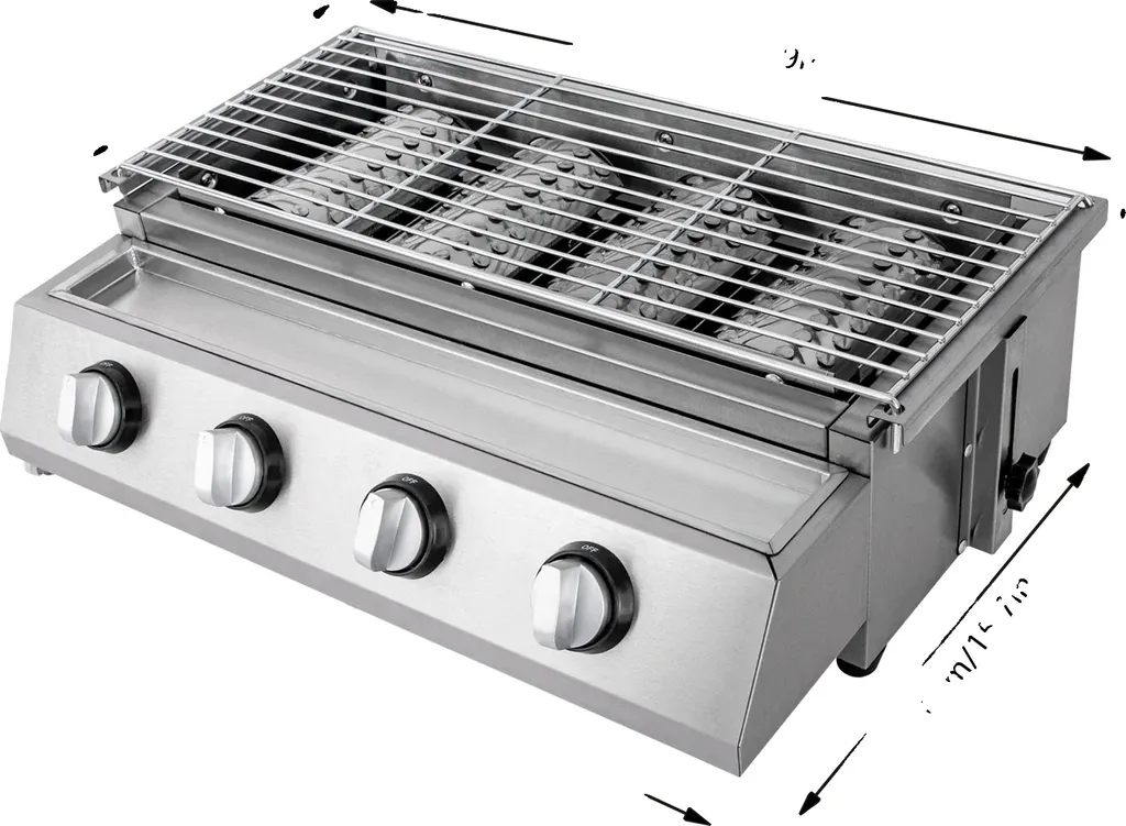 Barbecue jardin 4 brûleurs argenté idéal pour grandes tablées d'été