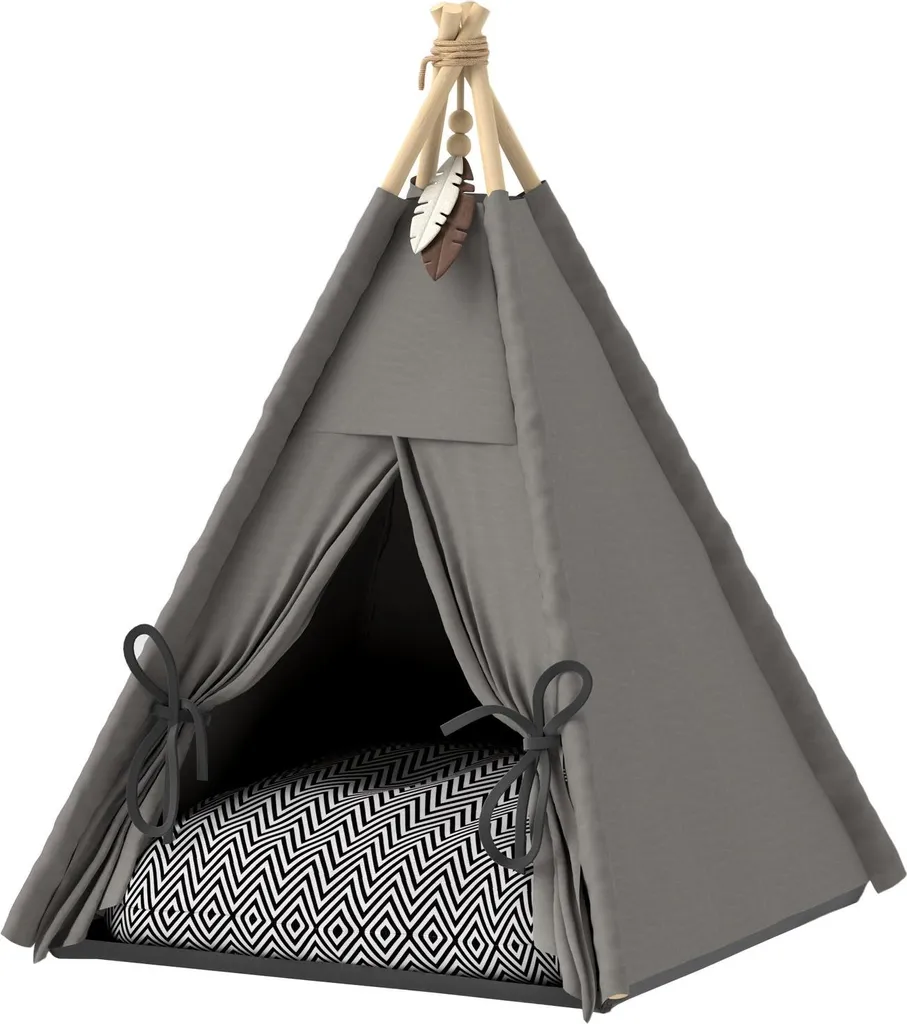 Tenda Indiana per Gatti e Cani Piccoli: Cuccia Tipi Grigia 60x60x76