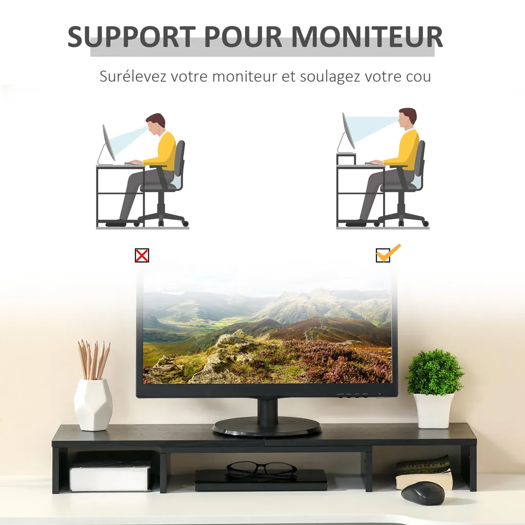 Support écran PC pour bureau, rehausseur extensible et réglable noir - 6