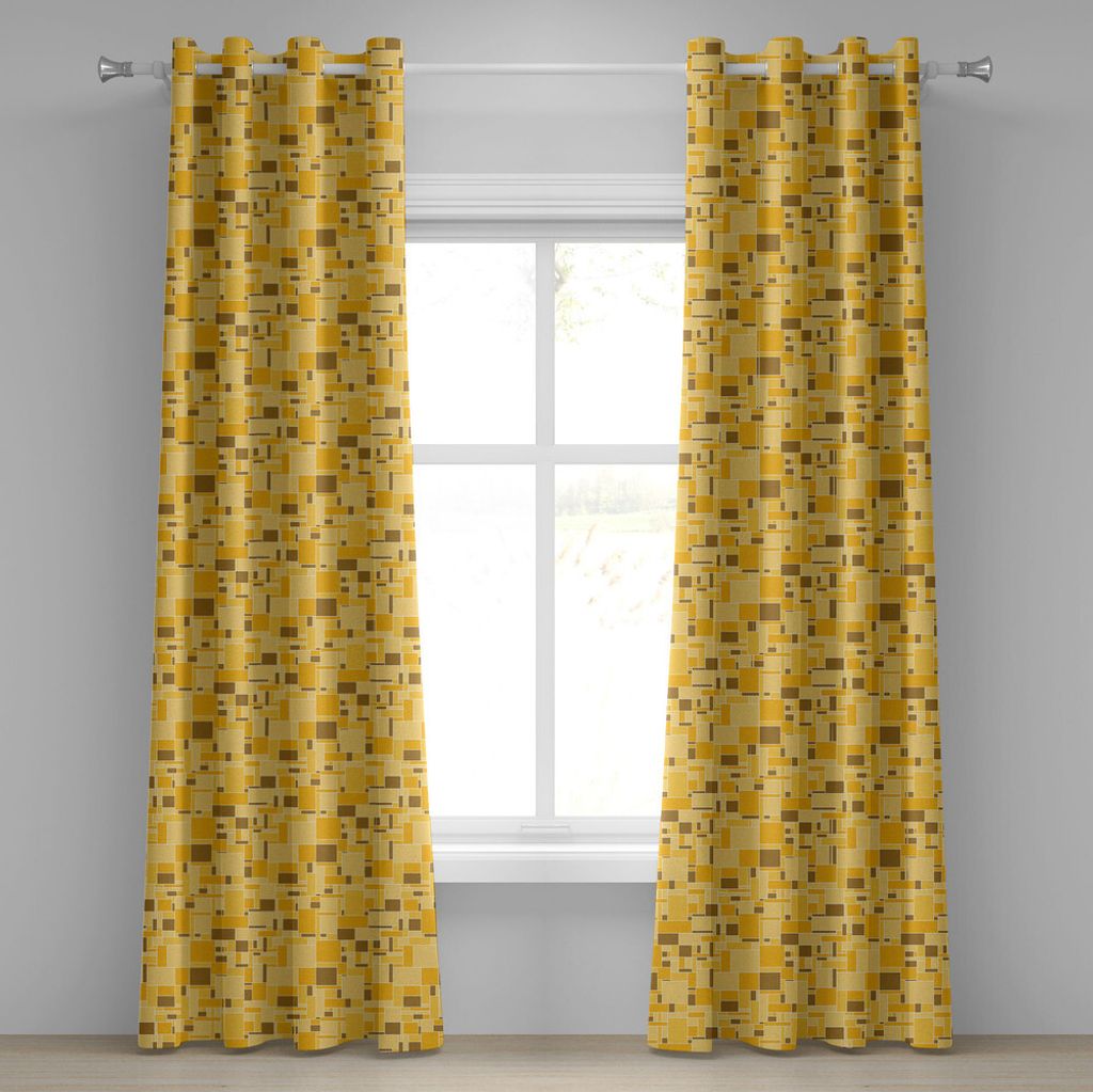 ABAKUHAUS Geometrisch Ösenvorhang, Geometrische Quadrate und Rechtecke Pattern Checkered Grid Style Mosaic, Dekorative 2-Panel-Fenstervorhänge, 2...