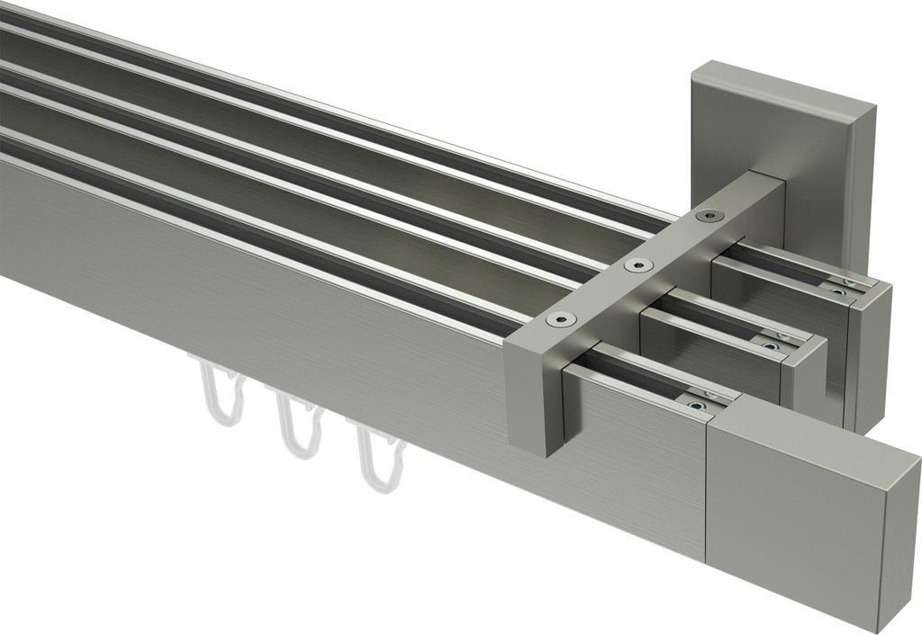 Interdeco Innenlaufstange / Gardinenstange mit Innenlauf Edelstahl-Optik, Typ Smartline Lox (Quader), 14x35 mm 3-läufig, 520 cm