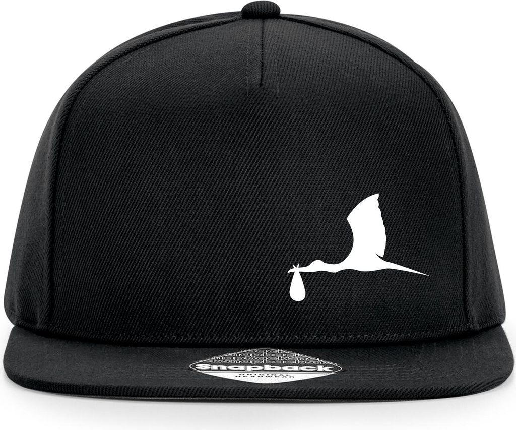 Huuraa Snapback Cappy Klapperstorch mit Baby Silhouette Geschenk Black Klapperstorch mit Baby Mode