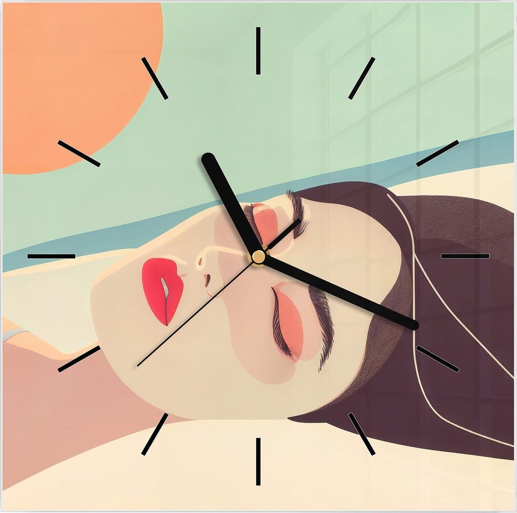 Wanduhr aus Glas mit Motiv Sonnenbaden- 30 x 30 cm - inkl. Aufhängesystem