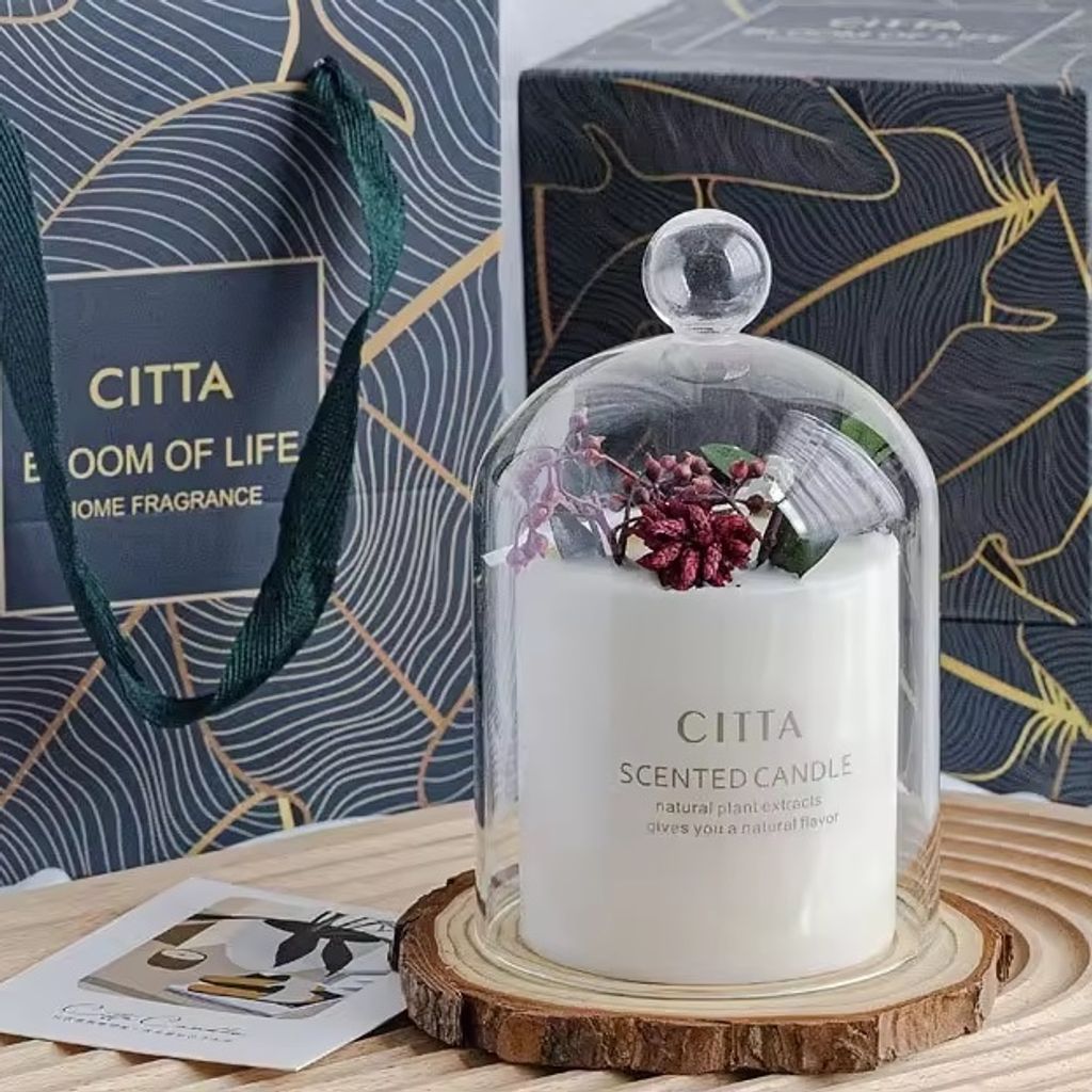 Elegante Duftkerze mit Glasdeckel – Nachhaltiger Blumengarten-Duft in Weiß KP30991