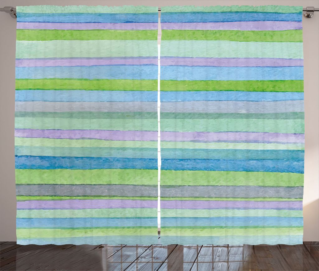 ABAKUHAUS Blau Rustikaler Gardine, Aquarell Stripes Artwork, Schlafzimmer Kräuselband Vorhang mit Schlaufen und Haken, 280 x 245 cm, Violett Grün...