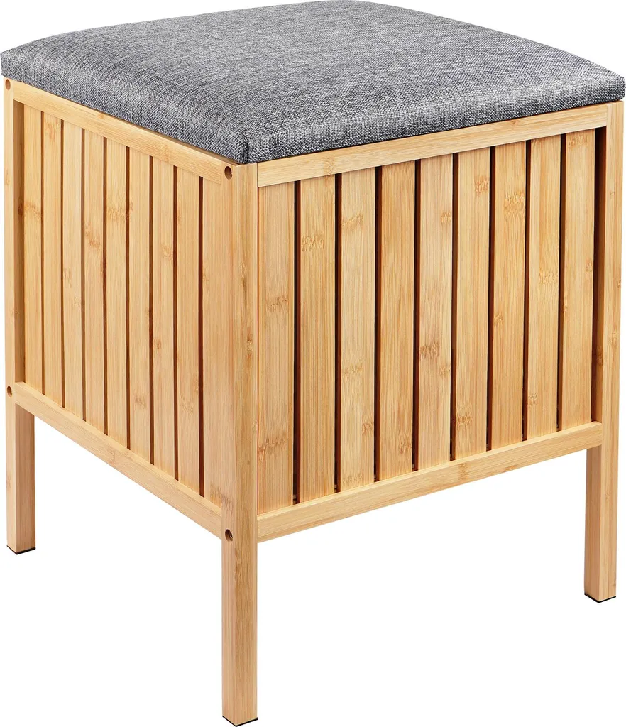 Panier à linge Relaxdays en bambou avec couvercle et tabouret de confort