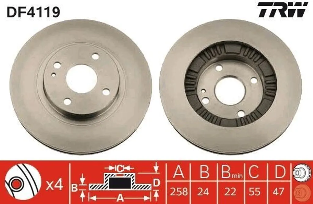 Disque de frein TRW DF4119 résistant à la chaleur pour Mazda 323