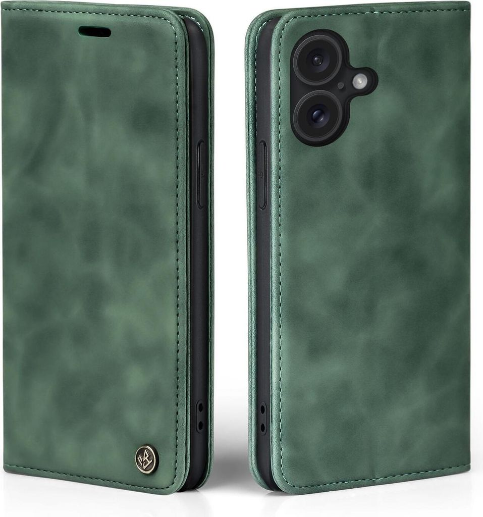 Handy Hülle für Apple iPhone 16 Klapphülle Bookcase Flip Cover Handy Tasche Etui Farbe: Grün
