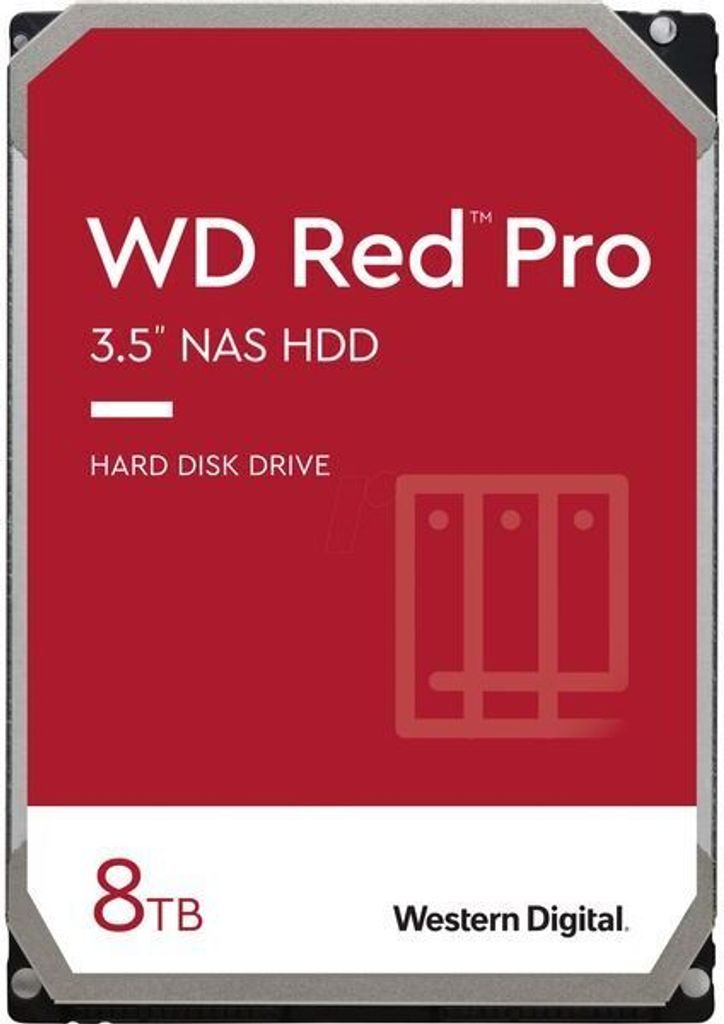 A product shot of a Western Digital Red Pro 8TB hard drive.