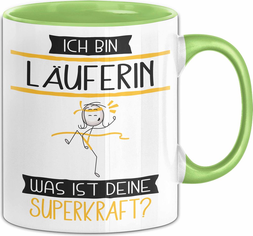 Läuferin Geschenk Tasse Ich Bin Läuferin Was Ist Deine Superkraft Geschenkidee Lustig Geburtstag Weihnachten (Grün)