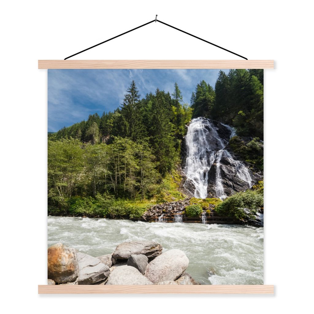 MuchoWow Textilposter Wasserfall am Großglockner in Österreich 120x120 cm mit holzfarbenen Rahmen - Textil-Poster