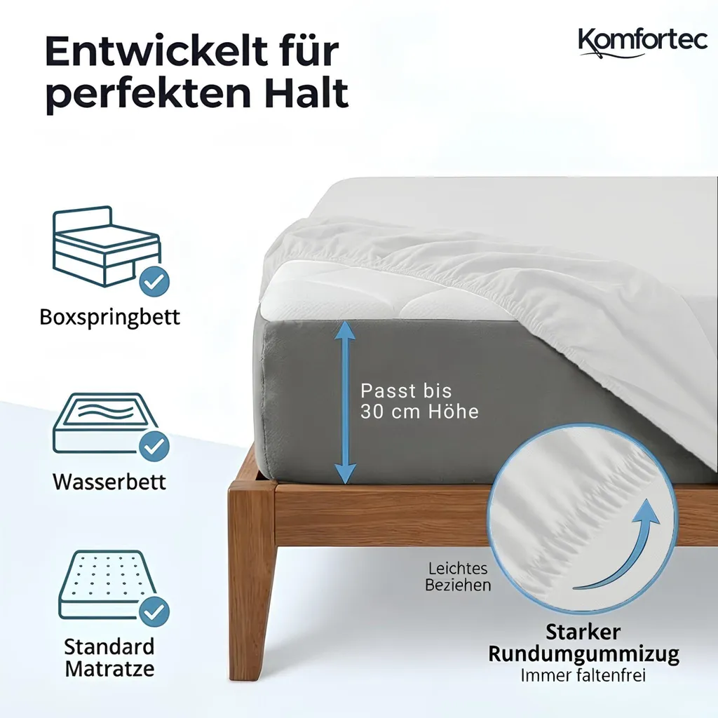 Komfortec Spannbettlaken 160x200 cm Weiß