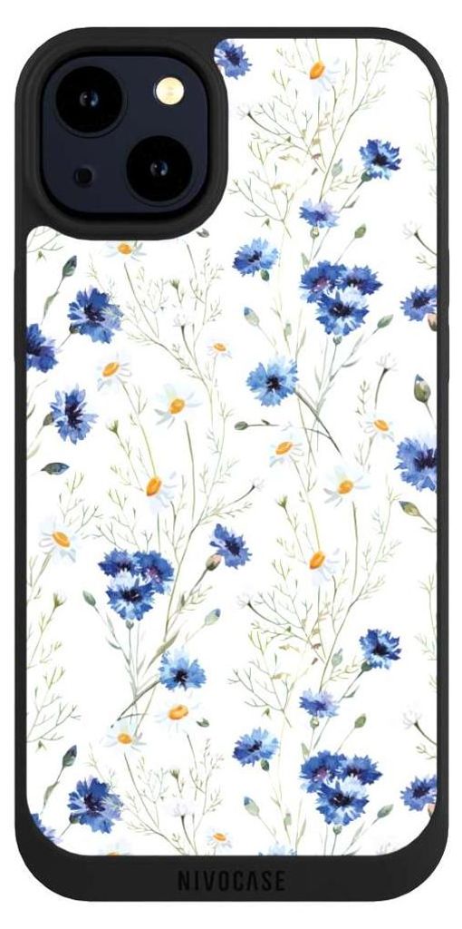 NIVOCASE Handyhülle für Apple iPhone 14 Plus Hülle NIVOpure Case Schwarz Blume Blumen Muster