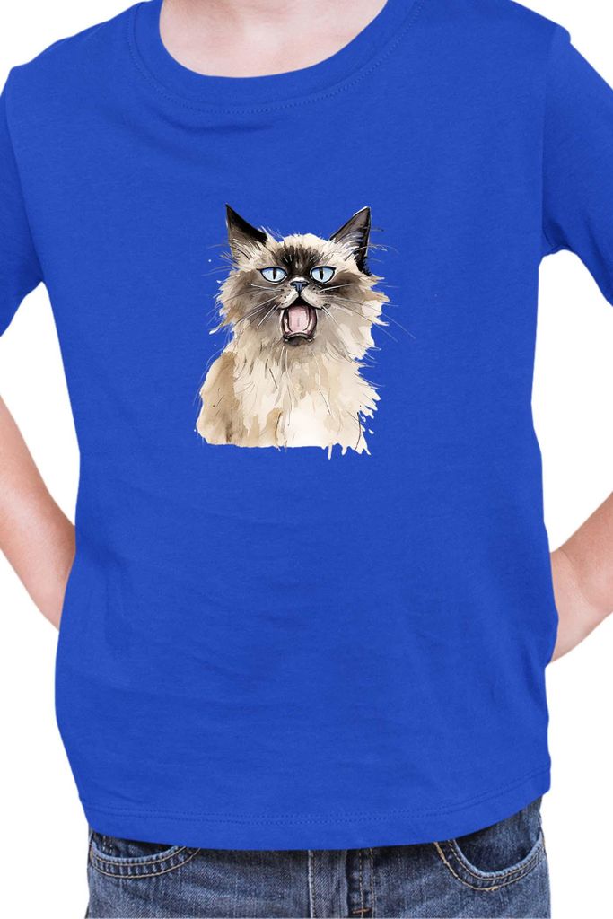 Kinder T-Shirt Funny Cats Breeds Birman Cat 013, 12-13 Jahr - 152 / Blau