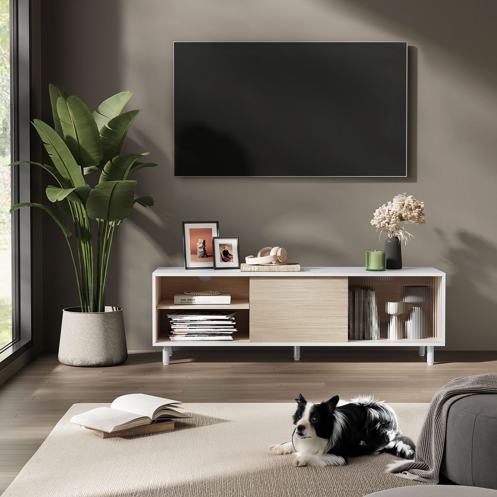VASAGLE TV-Schrank, Fernsehtisch Wohnzimmer, geriffeltes Produktbild 