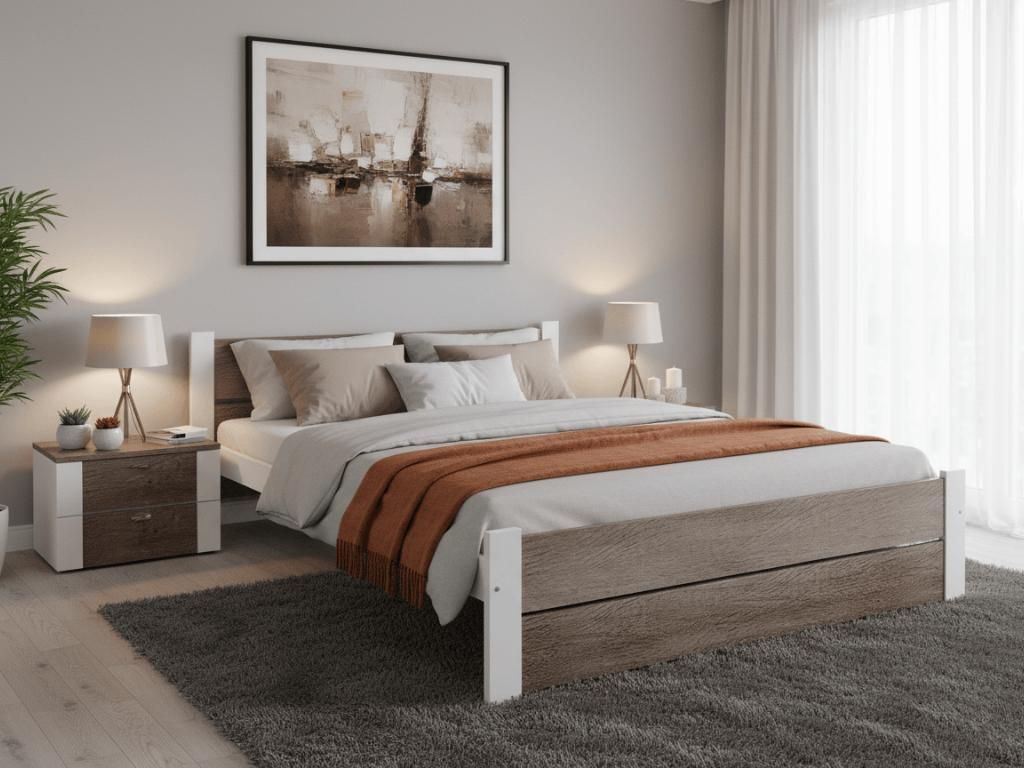 Postel IKAROS DOUBLE 180 x 200 cm, bílá/dub lanýž Matrace: Obrázek produktu 