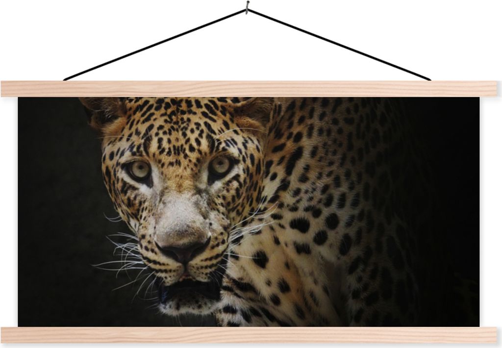 MuchoWow Textilposter Leopard - Wilde Tiere - Licht 60x30 cm mit holzfarbenen Rahmen - Dekoration