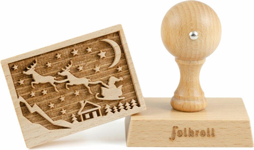 Folkroll Keksstempel Santas Schlitten, 70x50 mm, Cookiestempel, Backstempel, Keks, Stempel, Motiv, Buchenholz, 334713