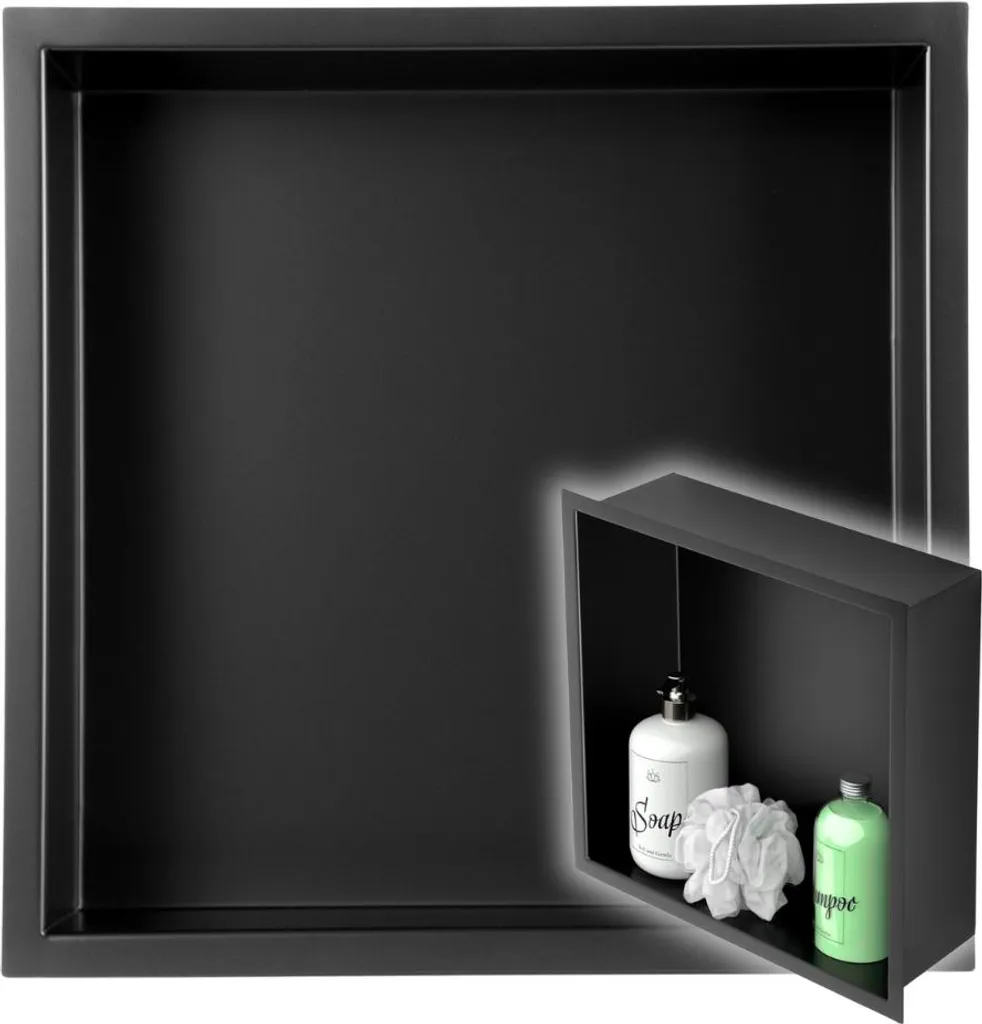 Niche de douche 30x30 cm noir mat : fini le désordre dans la douche
