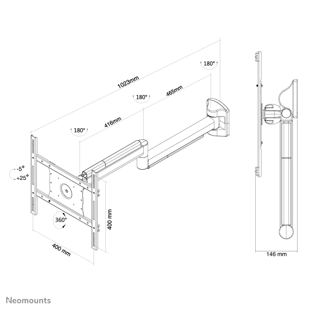Support Mural à 3 Articulations pour Écran TFT 10-40" Neomounts WAH 10