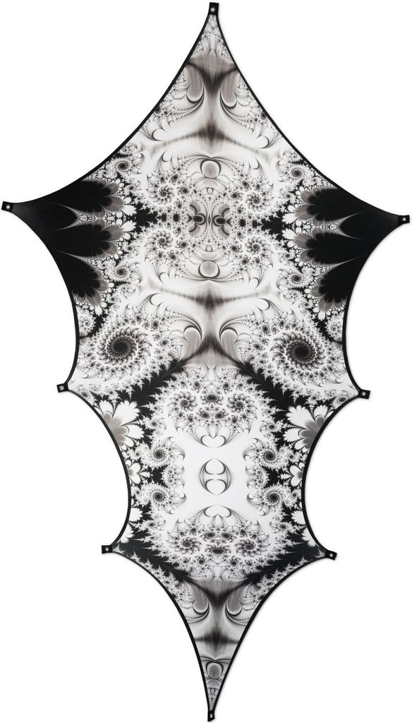 PSYWORK Schwarzlicht Segel Elasthan Drache "Fractal White Black I", 3,75x1,85m