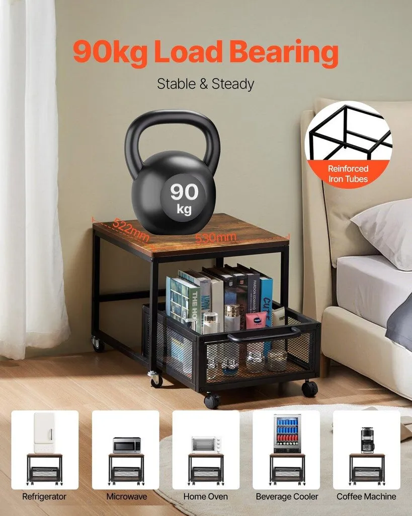 Frigo d'appoint portable brun clair sur roulettes avec support de rangement - 2