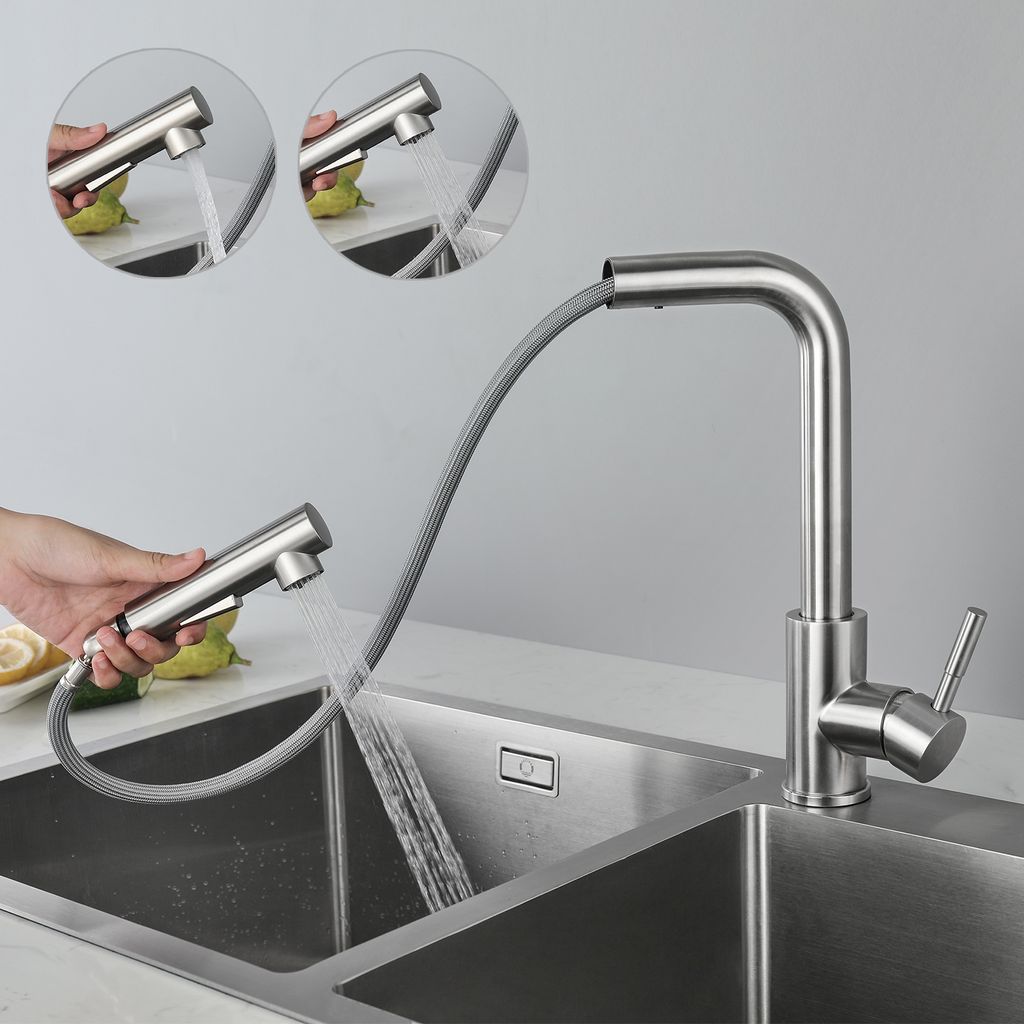 Edelstahl Ausziehbar Küchenarmatur mit 360° Spültischarmatur Wasserhahn Küche DE