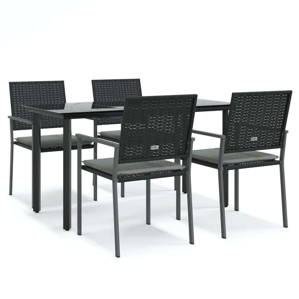 vidaXL 5-tlg. Garten-Essgruppe mit Kissen Poly Rattan und Stahl