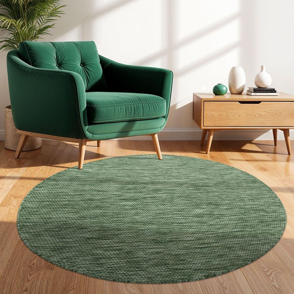 TT Home Teppich Für Outdoor Küchenteppich Balkon Terrasse Unifarbenes Design Modern Größe 80 cm Rund