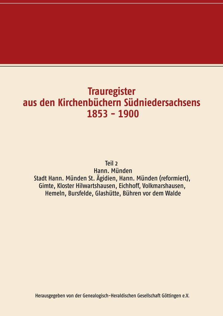 Trauregister aus den Kirchenbüchern Südniedersachsens 1853 - 1900