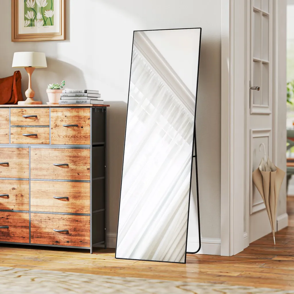 Miroir mural rectangulaire 160 cm avec cadre noir fin et robuste - 8