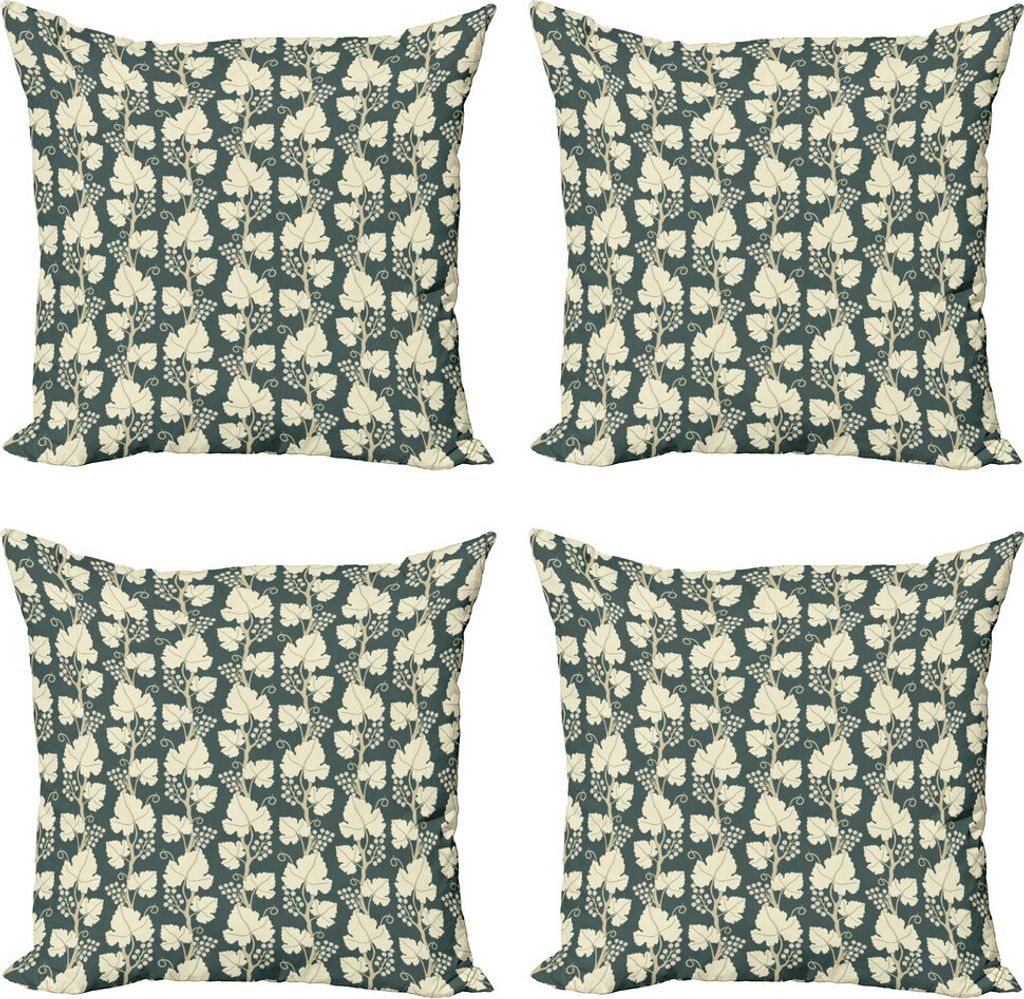 ABAKUHAUS Weinberg Kissenbezug Set (4 Stück), Floral Farming Muster, Moderner Doppelseitiger Digitaldruck, 40 cm x 40 cm, grün Beige