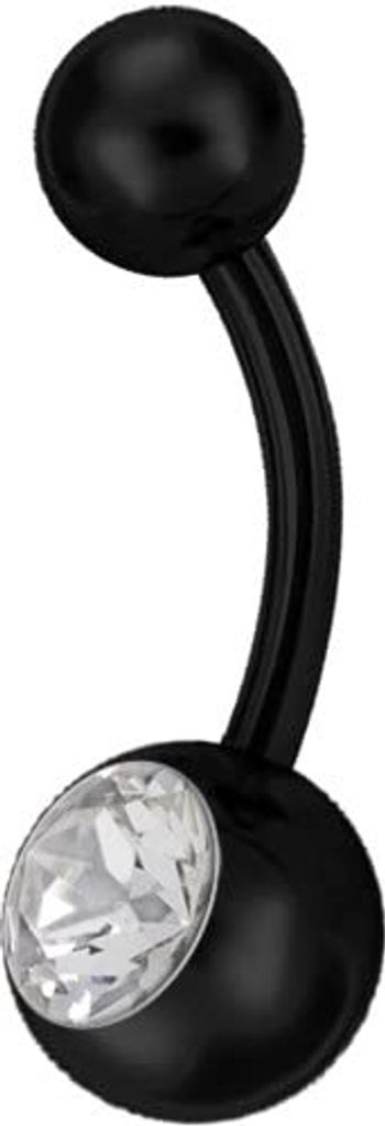 Karisma Bauchnabel Piercing Titan Schwarz G23 Banana 5/8mm Kugeln Kristall Stein - Weiss BK-TJBL 10mm