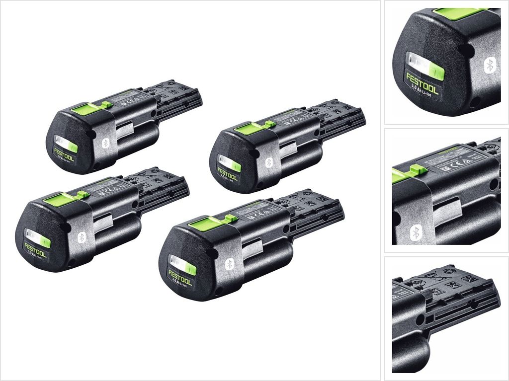 Festool Akku Set 4x BP 18 Li 3,0 Ergo I Akku 18 V 3,0 Ah / 3000 mAh Li-Ion ( 4x 577704 ) mit Ladestandanzeige