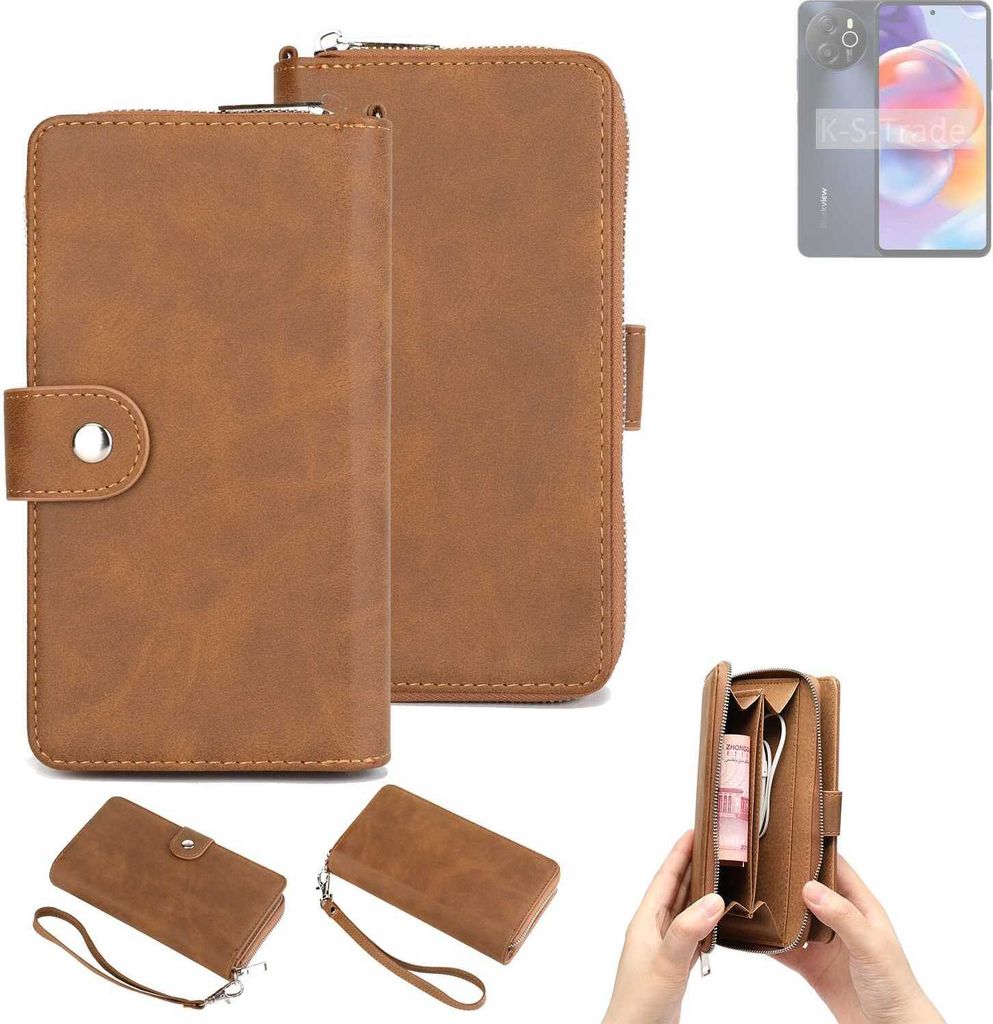 K-S-Trade Handyhülle Schutzhülle kompatibel mit Blackview Shark 8 & Portemonnee Tasche Handytasche Case Etui Geldbörse Wallet braun (1x)