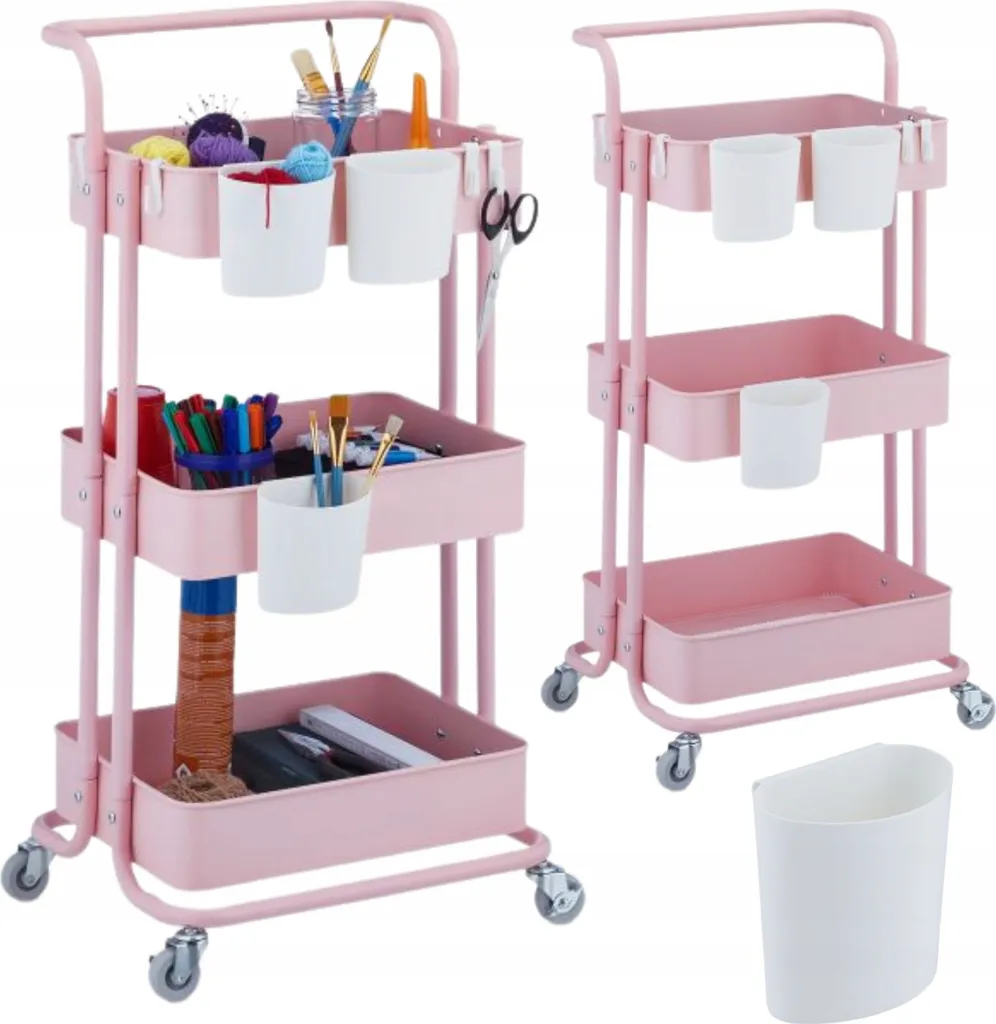 Carrello di servizio rosa Relaxdays, 3 livelli - un aiuto su ruote elegante e pratico per ogni spazio!