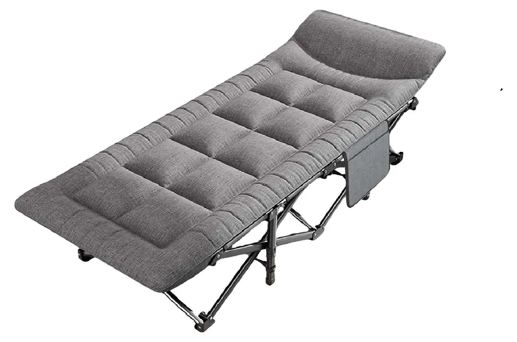Lit de camp pliant gris anthracite pour adulte, structure stable en métal