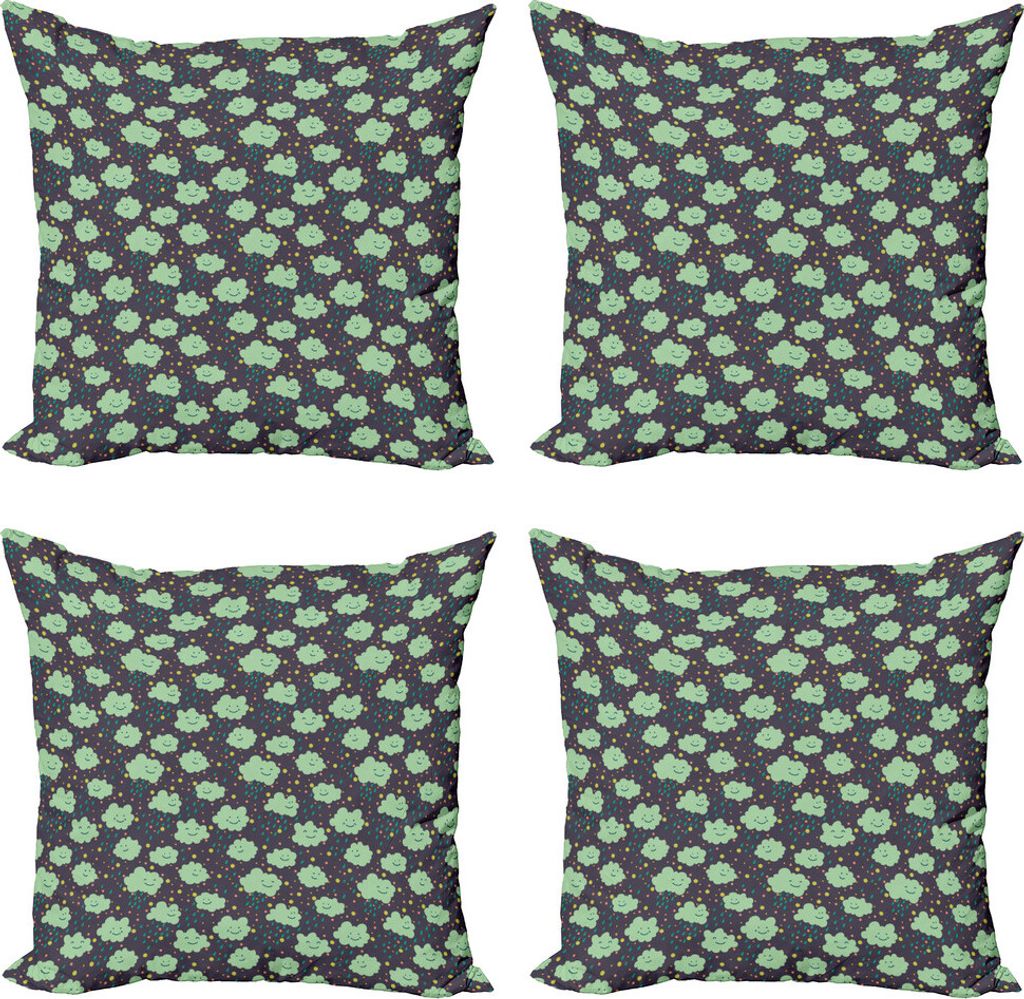 ABAKUHAUS Kindergarten Kissenbezug Set (4 Stück), Glückliches Regen-Wolken-Tupfen, Moderner Doppelseitiger Digitaldruck, 45 cm x 45 cm, Blau, Gra...