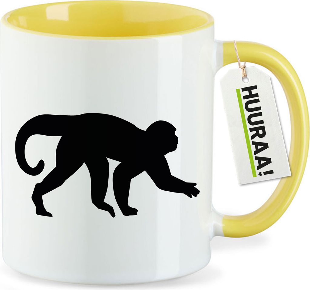 Huuraa Kaffeetasse Affe Silhouette 330ml Gelb Keramik Kaffeebecher Geschenkidee