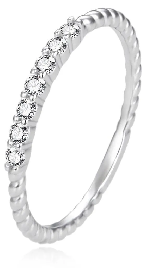 Anneau fin en argent véritable serti de zircons - Taille 54 femme
