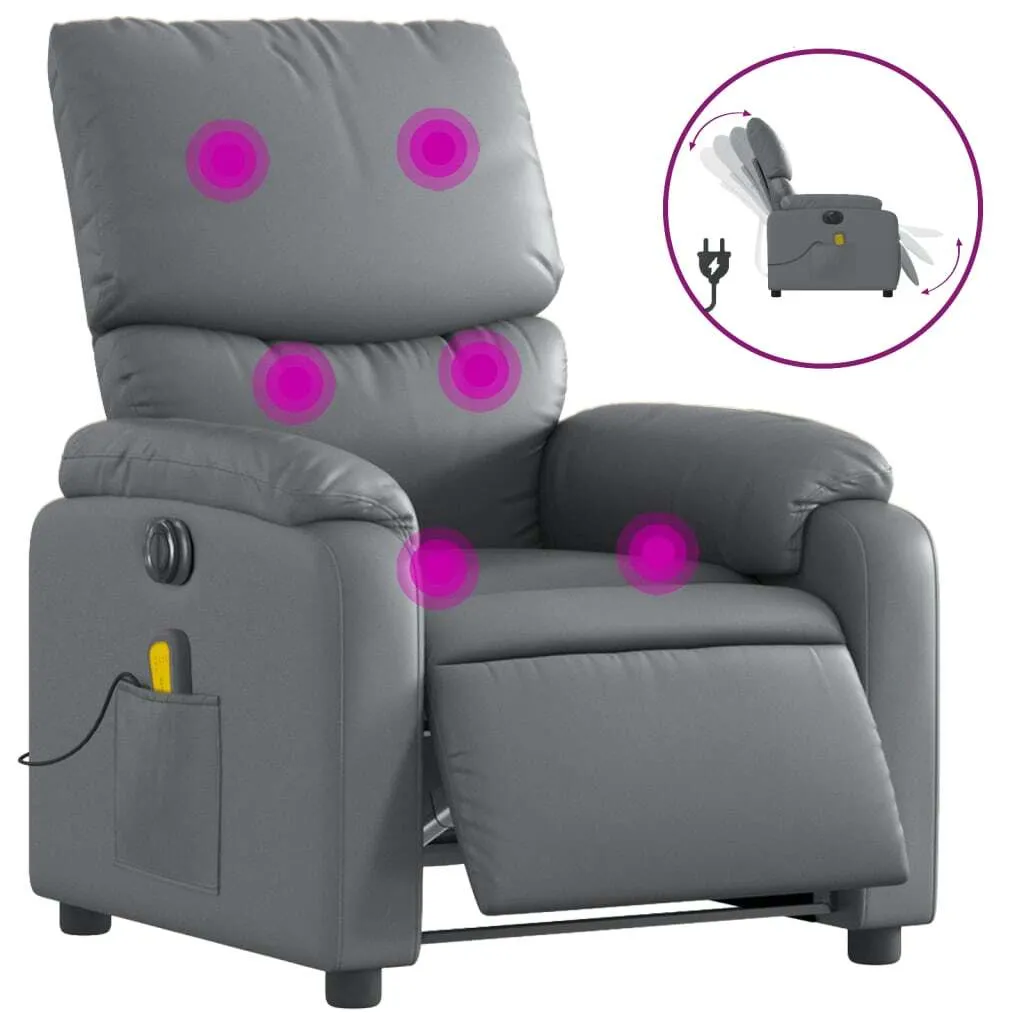 Fauteuil de massage électrique gris similicuir avec fonction chauffante